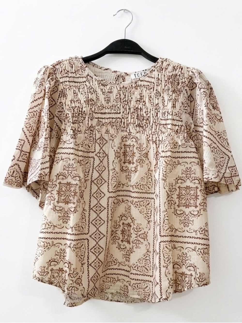 TCEC Smocked Flutter Sleeve Blouse NWOT Cream - S, M, L (CT8281)